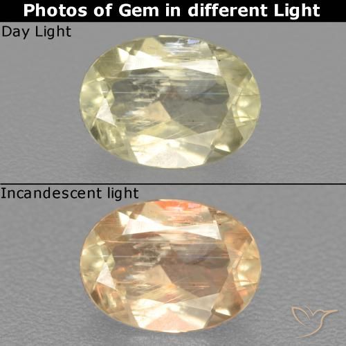 0.51ct Natürlicher hellgelb Farbwechselnder Diaspor, Oval, VS