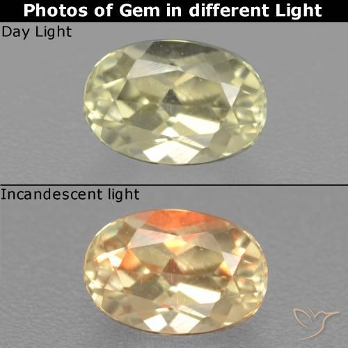 0.64ct Natürlicher hellgelb Farbwechselnder Diaspor, Oval, VS