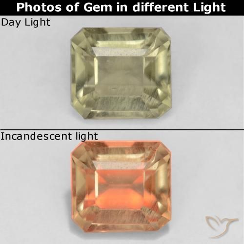 0.83ct Natürlicher hellgelb Farbwechselnder Diaspor, Smaragdschliff, VS