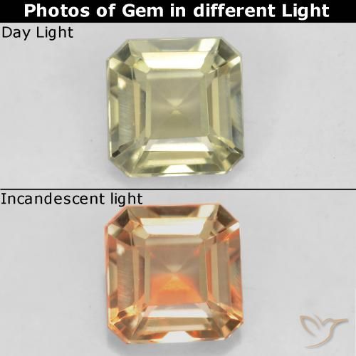 0.70ct Natürlicher hellgelb Farbwechselnder Diaspor, Smaragdschliff, VS