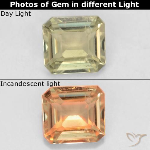 0.74ct Natürlicher hellgelb Farbwechselnder Diaspor, Smaragdschliff, VS