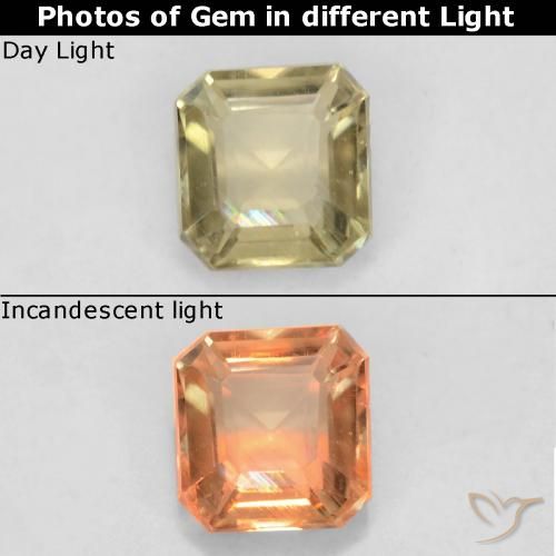 0.60ct Natürlicher hellgelb Farbwechselnder Diaspor, Smaragdschliff, VS