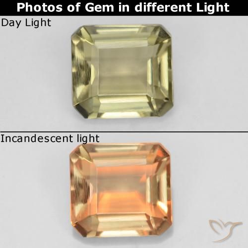 0.97ct Natürlicher hellgelb Farbwechselnder Diaspor, Smaragdschliff, VVS-VS