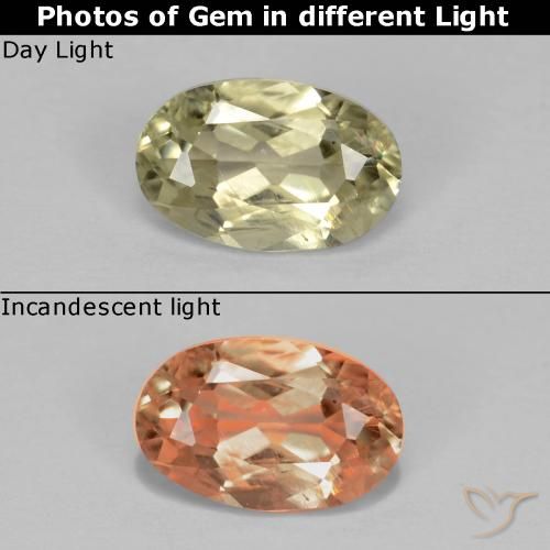 0.57ct Natürlicher Gelbes Beige Farbwechselnder Diaspor, Oval, VS
