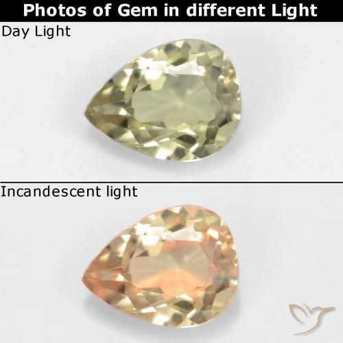 0.60ct Natürlicher hellgelb Farbwechselnder Diaspor, Birnenform, VVS-VS