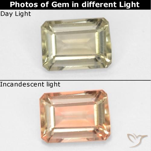 0.71ct Natürlicher hellgelb Farbwechselnder Diaspor, Smaragdschliff, VS