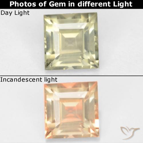 0.83ct Natürlicher hellgelb Farbwechselnder Diaspor, Quadrat, VVS-VS