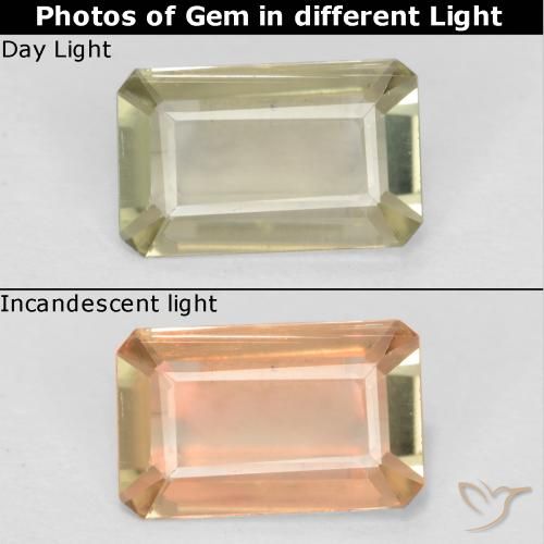 0.58ct Natürlicher Sehr helles Gelb Farbwechselnder Diaspor, Smaragdschliff, VVS-VS