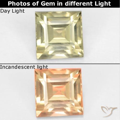 0.90ct Natürlicher Gelbes Beige Farbwechselnder Diaspor, Quadrat, VVS-VS