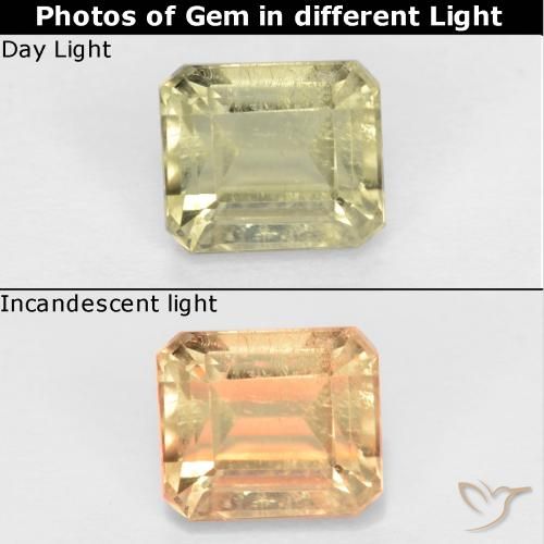 0.78ct Natürlicher Blasses Gelb Farbwechselnder Diaspor, Smaragdschliff, VS-SI