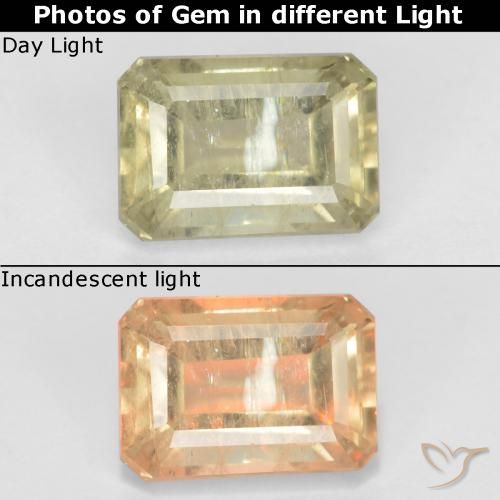 0.76ct Natürlicher Blasses Gelb Farbwechselnder Diaspor, Smaragdschliff, VS-SI
