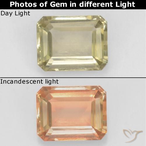0.82ct Natürlicher Gelbes Beige Farbwechselnder Diaspor, Smaragdschliff, VS