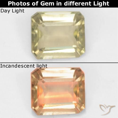 0.94ct Natürlicher Gelbes Beige Farbwechselnder Diaspor, Smaragdschliff, VS