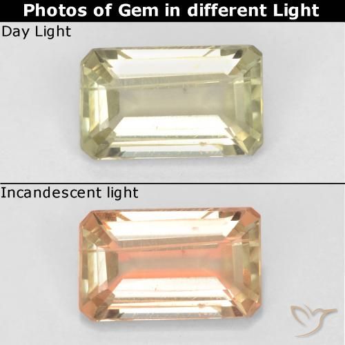 0.83ct Natürlicher Sehr blasses Gelb Farbwechselnder Diaspor, Smaragdschliff, VS