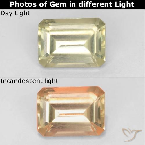 0.73ct Natürlicher Gelbes Beige Farbwechselnder Diaspor, Smaragdschliff, VS