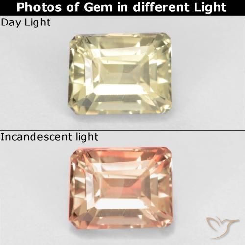 0.85ct Natürlicher Gelbes Beige Farbwechselnder Diaspor, Smaragdschliff, VS