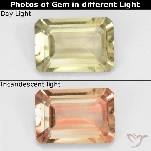 0.85ct Natürlicher Sehr helles Gelb Farbwechselnder Diaspor, Smaragdschliff, VVS-VS