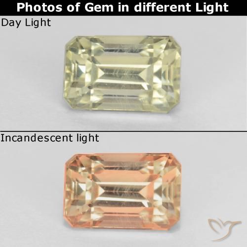 0.93ct Natürlicher Sehr helles Gelb Farbwechselnder Diaspor, Smaragdschliff, VVS-VS
