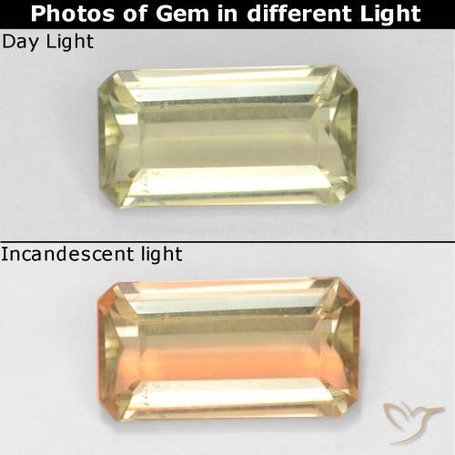 0.81ct Natürlicher Blasses Gelb Farbwechselnder Diaspor, Smaragdschliff, VVS-VS