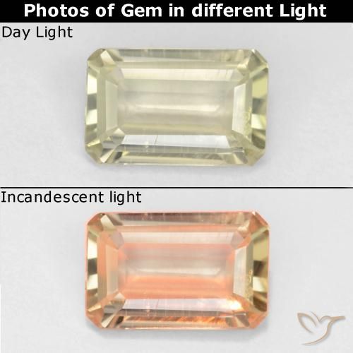 0.68ct Natürlicher Blasses Gelb Farbwechselnder Diaspor, Smaragdschliff, VVS-VS