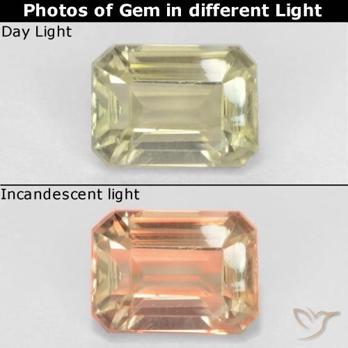 0.97ct Natürlicher Blasses Gelb Farbwechselnder Diaspor, Smaragdschliff, VS