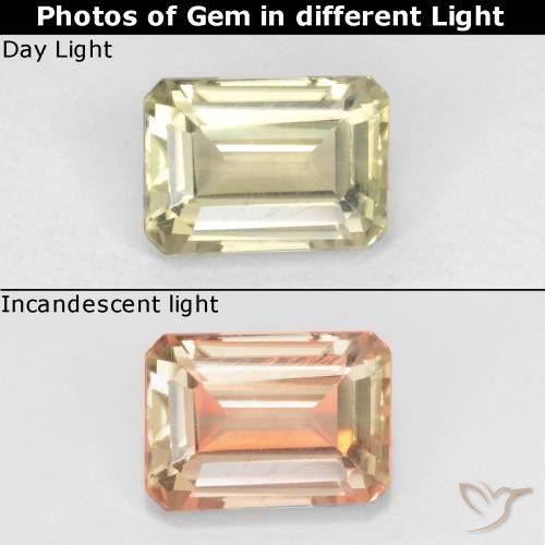 0.72ct Natürlicher Sehr helles Gelb Farbwechselnder Diaspor, Smaragdschliff, VVS-VS