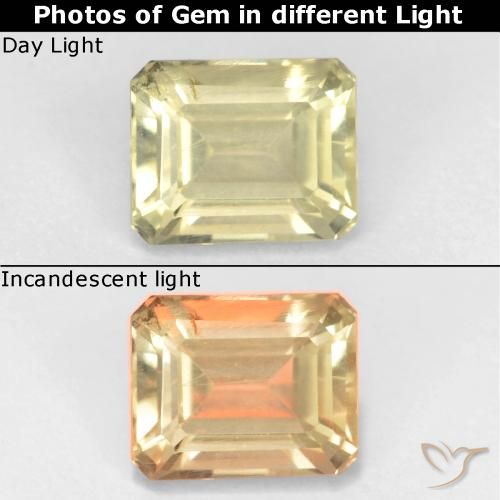 0.94ct Natürlicher Blasses Gelb Farbwechselnder Diaspor, Smaragdschliff, VS