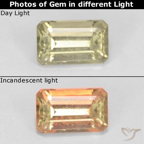 0.73ct Natürlicher Sehr helles Gelb Farbwechselnder Diaspor, Smaragdschliff, VS-SI