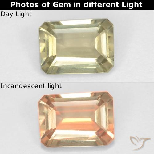 0.71ct Natürlicher Sehr helles Gelb Farbwechselnder Diaspor, Smaragdschliff, VS