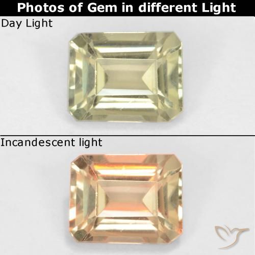0.77ct Natürlicher Sehr helles Gelb Farbwechselnder Diaspor, Smaragdschliff, VS