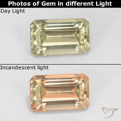 0.76ct Natürlicher Blasses Gelb Farbwechselnder Diaspor, Smaragdschliff, VS