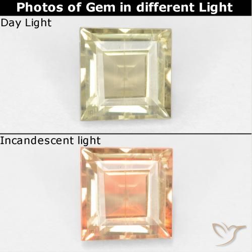 0.65ct Natürlicher Sehr blasses Gelb Farbwechselnder Diaspor, Quadrat, VS