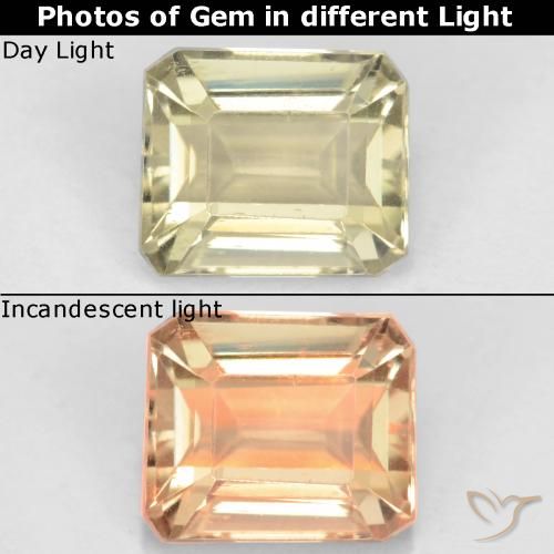 1.18ct Natürlicher hellgelb Farbwechselnder Diaspor, Smaragdschliff, VS