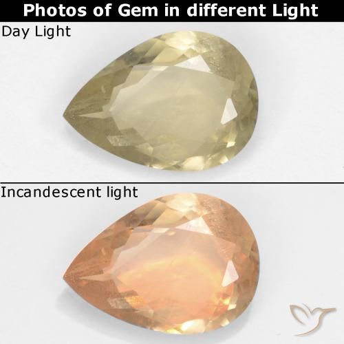 1.34ct Natürlicher hellgelb Farbwechselnder Diaspor, Birnenform, VS