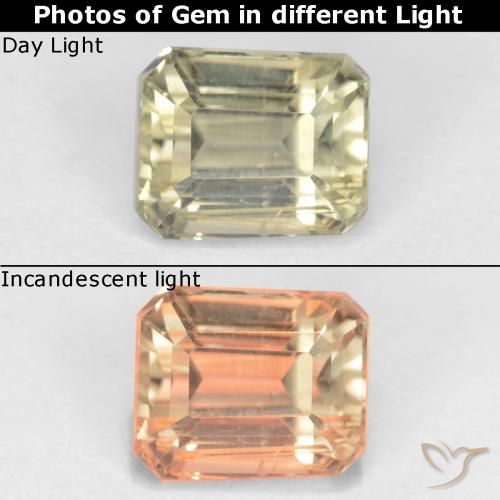1.08ct Natürlicher hellgelb Farbwechselnder Diaspor, Smaragdschliff, VS