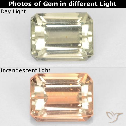 1.16ct Natürlicher hellgelb Farbwechselnder Diaspor, Smaragdschliff, VS