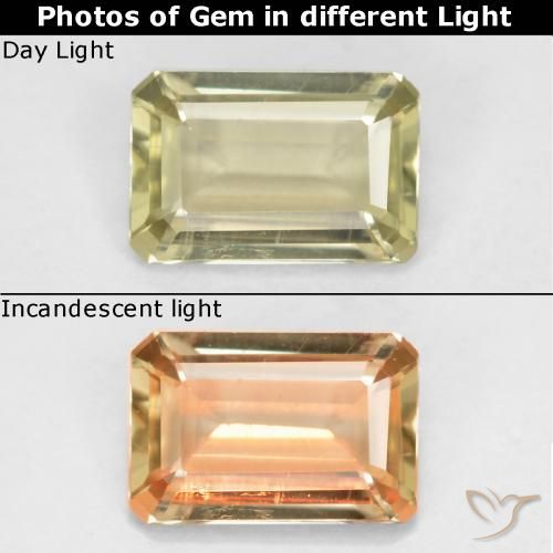 0.58ct Natürlicher Mittelgelb Farbwechselnder Diaspor, Smaragdschliff, VS