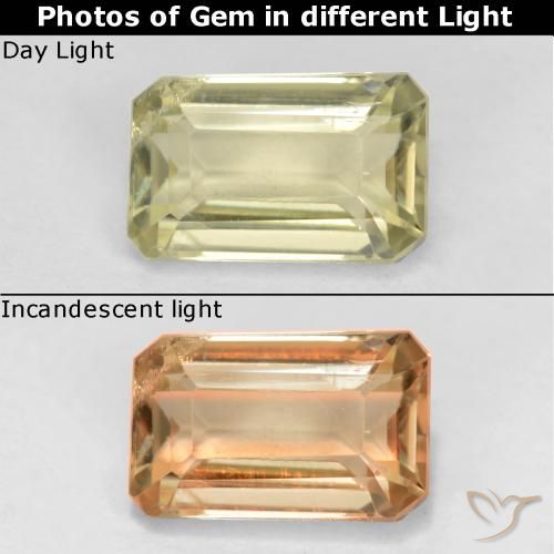 0.77ct Natürlicher hellgelb Farbwechselnder Diaspor, Smaragdschliff, VS