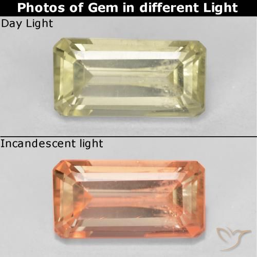 0.76ct Natürlicher Mittelgelb Farbwechselnder Diaspor, Smaragdschliff, VS