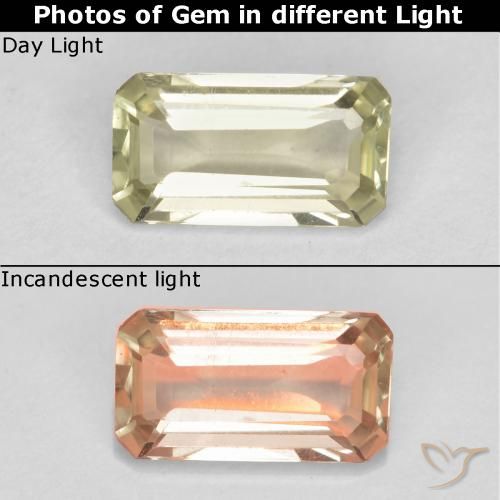 0.55ct Natürlicher Gelbes Beige Farbwechselnder Diaspor, Smaragdschliff, VS