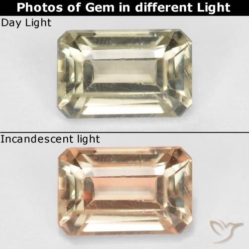 0.63ct Natürlicher Blasses Gelb Farbwechselnder Diaspor, Smaragdschliff, VS