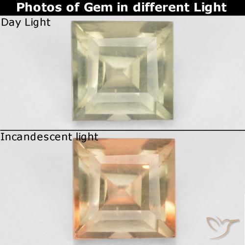 0.50ct Natürlicher Blasses Gelb Farbwechselnder Diaspor, Quadrat, VS