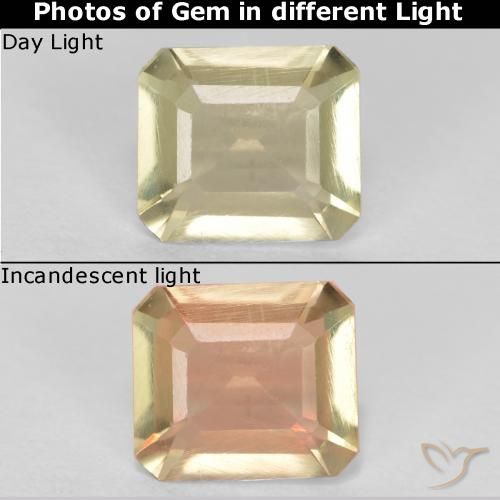 0.61ct Natürlicher hellgelb Farbwechselnder Diaspor, Smaragdschliff, VS