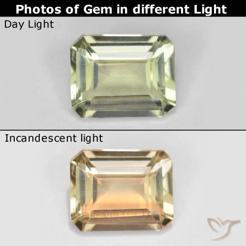 0.68ct Natürlicher Sehr helles Gelb Farbwechselnder Diaspor, Smaragdschliff, VVS-VS