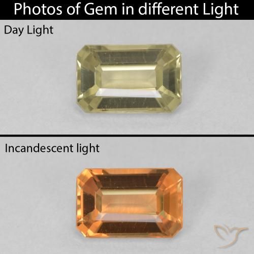 0.93ct Natürlicher hellgelb Farbwechselnder Diaspor, Smaragdschliff, VVS