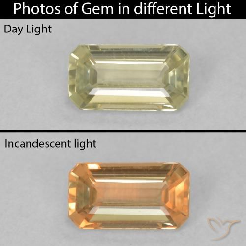 0.29ct Natürlicher hellgelb Farbwechselnder Diaspor, Smaragdschliff, VVS