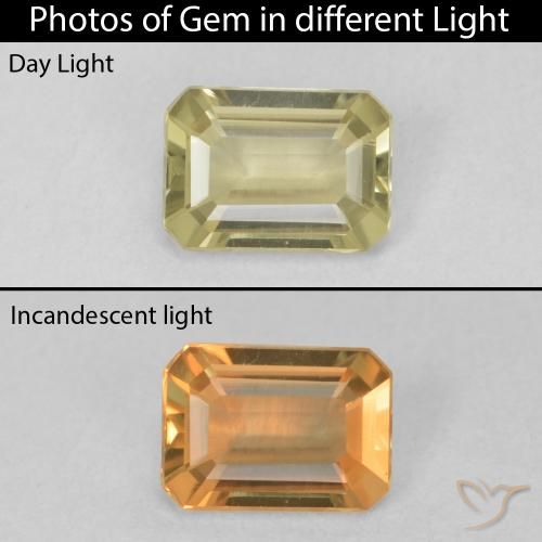 0.74ct Natürlicher hellgelb Farbwechselnder Diaspor, Smaragdschliff, VVS