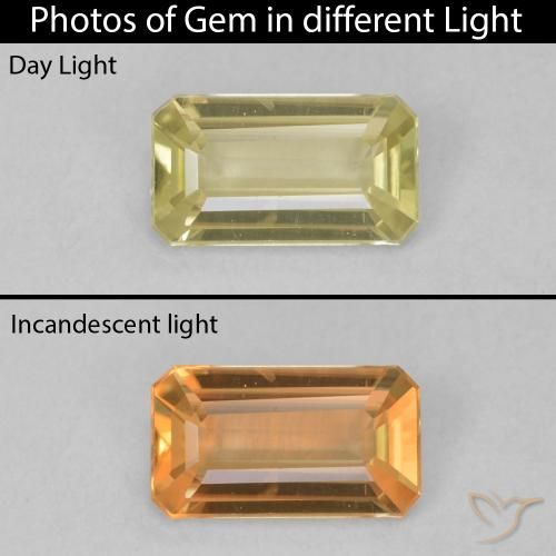 0.71ct Natürlicher Sanftes Gelb Farbwechselnder Diaspor, Smaragdschliff, VVS