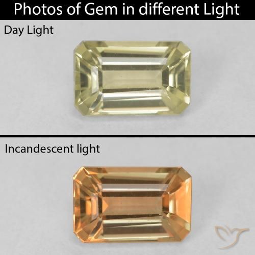 0.79ct Natürlicher hellgelb Farbwechselnder Diaspor, Smaragdschliff, VVS