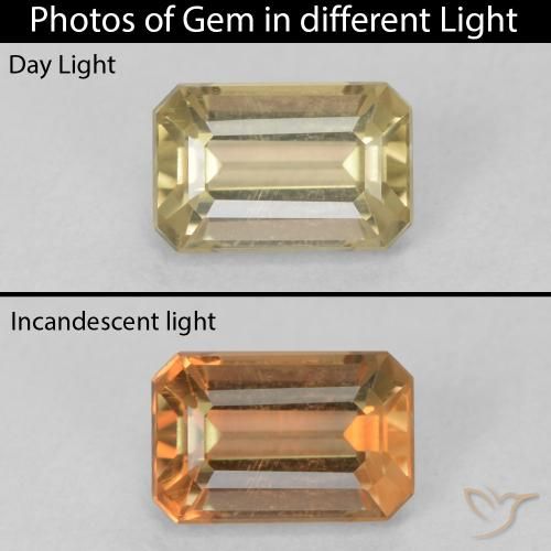 0.88ct Natürlicher hellgelb Farbwechselnder Diaspor, Smaragdschliff, VVS